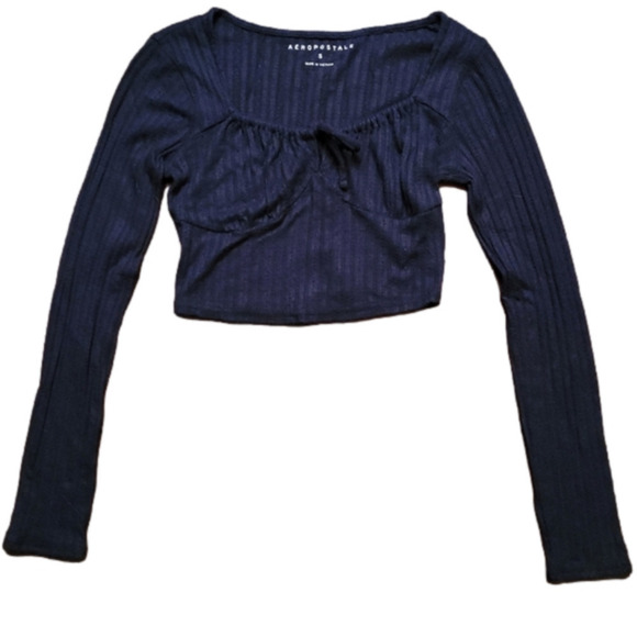 𝅺AEROPOSTLE black long sleeve  crop top. VERY CUTE! Size S. EXCELLENT CONDITION! - Picture 2 of 5